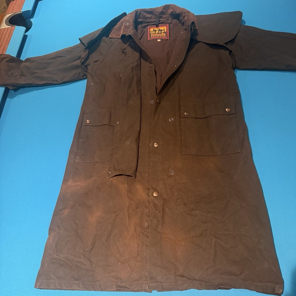 Vintage Kakadu Traders Australia Jacket Brown Oilskin  Duster Coat XS